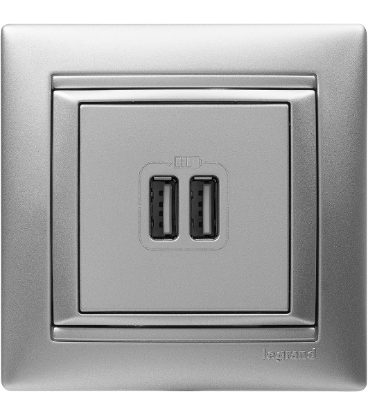 Розетка 2-ая USB 770270 Legrand Valena Алюминий