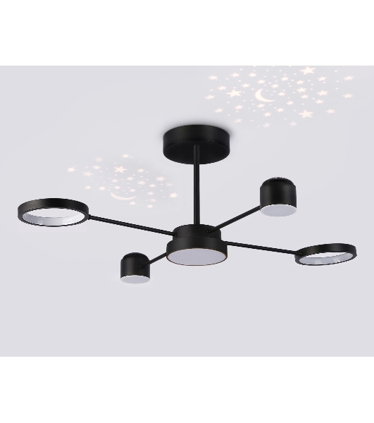 Потолочный светодиодный светильник Ambrella light FL51632/4+1 BK/GD черный/золото 3000K-6400K 48W 910*745*300 (ПДУ ИК)