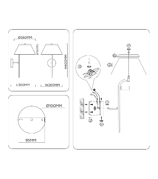 Настенный светильник Ambrella light LH72455 BK/WH черный/белый Е14 max 40W 300*260*400