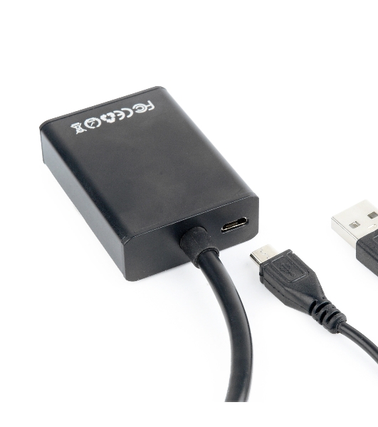Переходник VGA (M)-HDMI (F) Cablexpert A-VGA-HDMI-01, 19M/15F, 15 см, аудиовыход Jack 3,5 (M), питание от USB