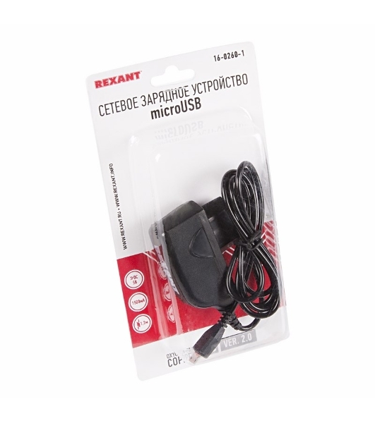 Сетевое зарядное устройство Rexant microUSB 220 В (СЗУ) (5 V, max: 1500 mA) шнур 1.2 м черный