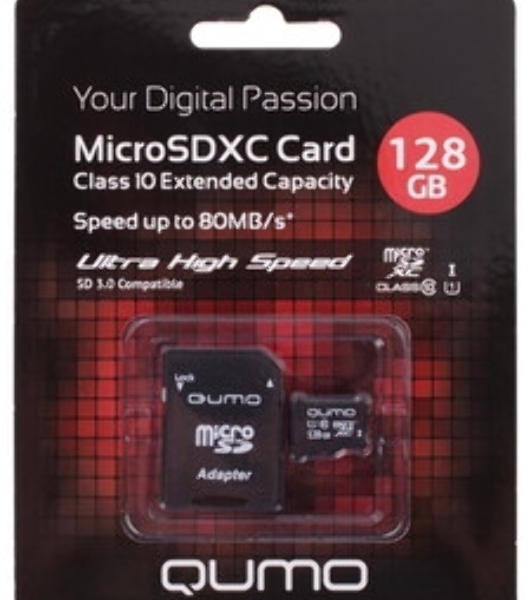 Флеш карта MicroSDXC 128Gb QUMO Class 10 UHS-I U3 черный adp