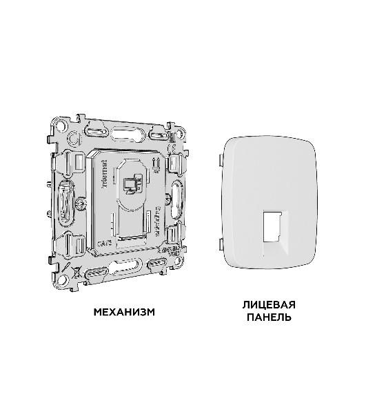 Комплект механизма компьютерной розетки RJ-45 экранированной с автоматической защитной шторкой OMEGA Серебро глянец QUANT (OP4120, VM185) MO412005