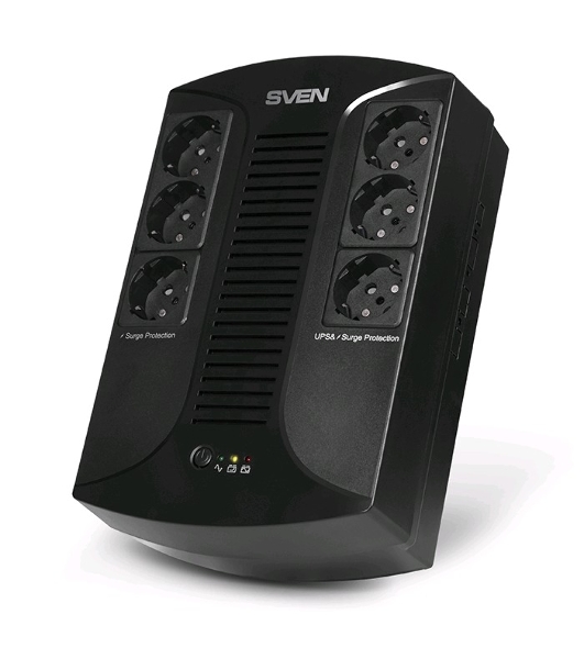 Источник бесперебойного питания SVEN UP-L1000E 1000VA/500W (6 розеток: 3х UPS/сетевой фильтр+3 x сетевой фильтр)