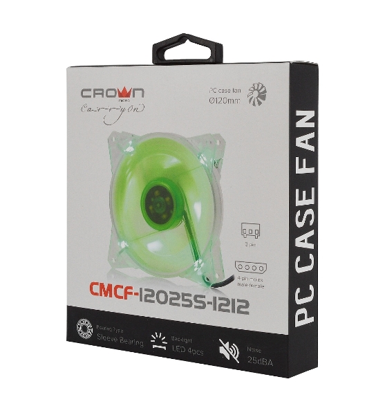 Вентилятор для корпуса Crown CMCF-12025S-1212 прозрачный/зеленый, 120 мм, 1650 об/мин, 28 дБ, 3 pin