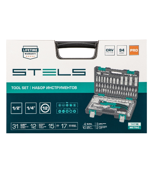 Набор инструментов Stels 94 предмета, 12 гранные головки 14118