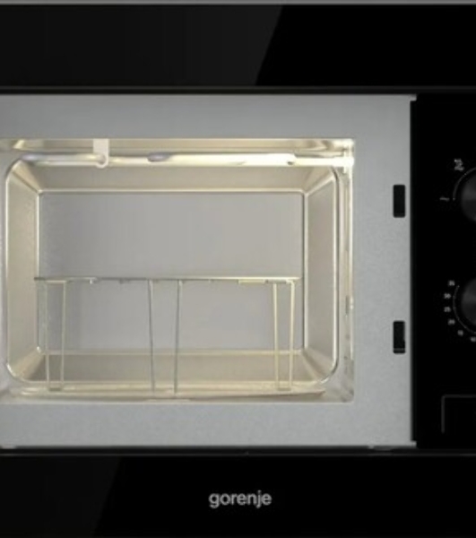 Встраиваемая микроволновая печь Gorenje, 20 л, 5 уровней мощности, 15 автопрограмм, электронное управление, дисплей, гриль, поворотный стол, цвет черный, ВxШxГ 38х56.8х34 см