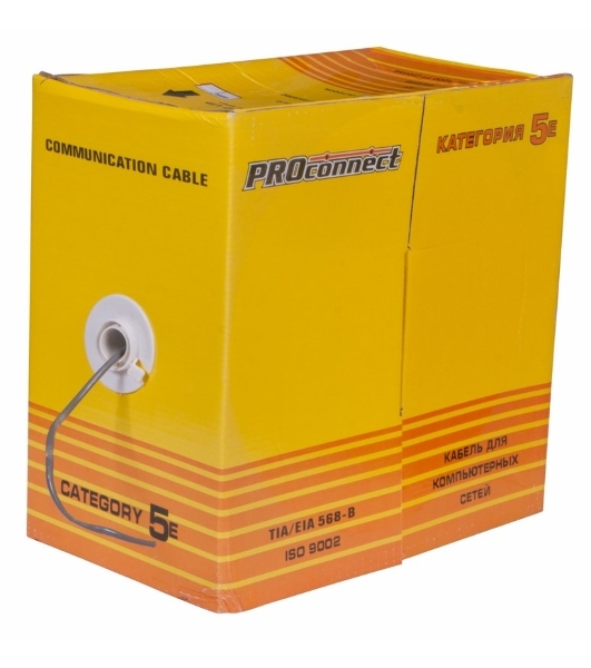Кабель витая пара PROconnect UTP 2PR 24AWG, CCA, cat.5e, PVC, серый, бухта 305 м