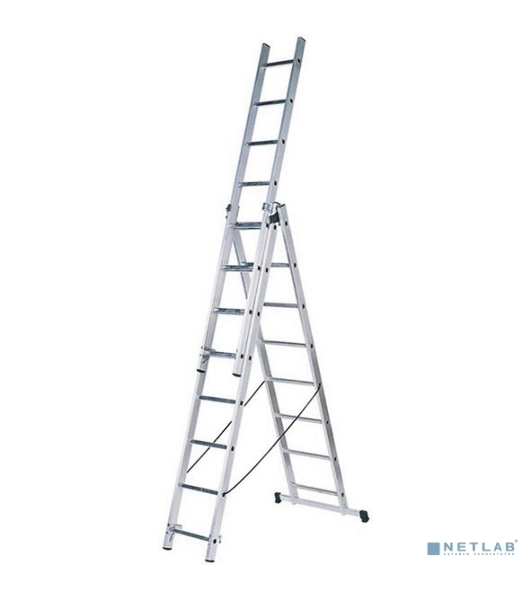Лестница FIT 65434 трехсекционная алюминиевая 3х9 ступеней h=257/449/641 см вес 11.18кг