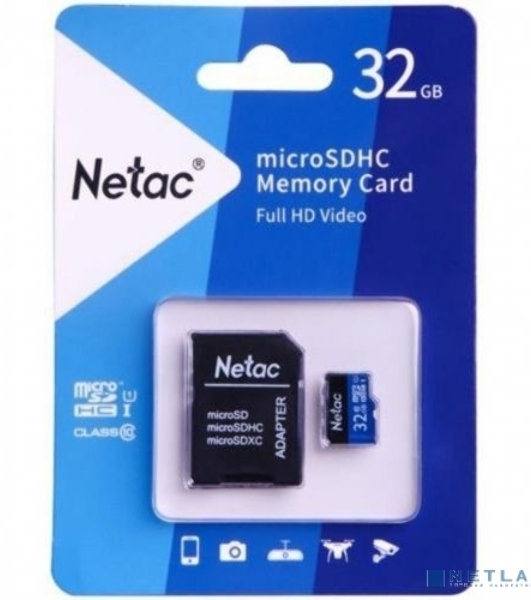 Флеш карта microSDHC 32Gb Netac P500 NT02P500STN-032G-R (с SD адаптером) 80Mb/s