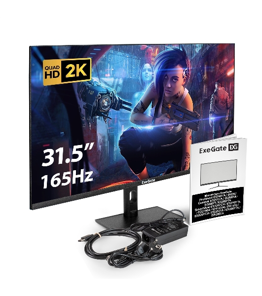 Монитор 31.5' ExeGate Combat EG3207TA IPS 2560x1440, 165 Гц, 1 мс, 16:9, 300 кд/м², 2xHDMI 2.0, DP, USB, 3.5 Jack, динамики (2x3 Вт), HDR10, FreeSync, черный