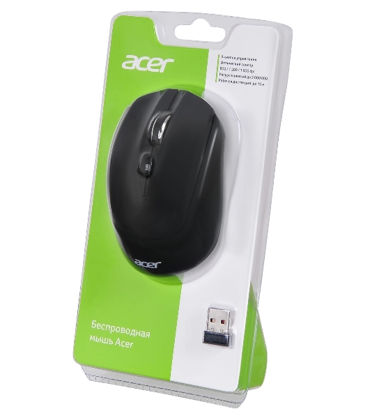 Мышь беспроводная Acer OMR040 черный, 1600 dpi, радиоканал, USB, кнопки - 6