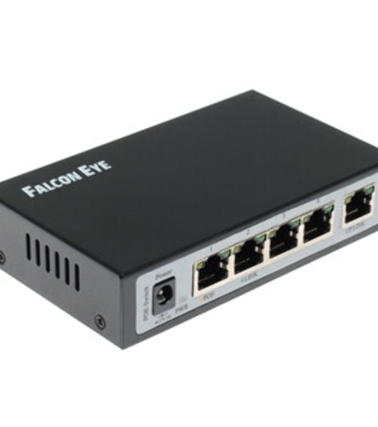 Коммутатор Falcon Eye FE-104POE-S, 4×100 Мбит/с PoE + 1×100 Мбит/с Uplink, неуправляемый
