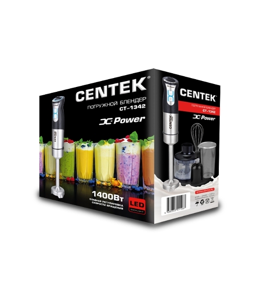 Блендер погружной Centek CT-1342 черный/серебристый, 1400 Вт, плавная регулировка, турбо