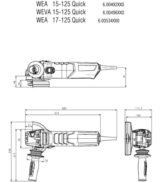 Шлифовальные машины Metabo WEV 17-125 Quick 600516000 шлифмашина угловая 1700вт,эл-ка,колесико