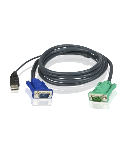 Шнур, мон+клав+мышь USB ATEN, SPHD15=>HD DB15+USB A-Тип, Male-2xMale, 8+4 проводов, опрессованный, 3 метр., черный, (2L-5203U)