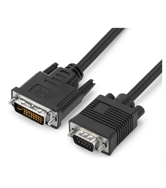 Переходник GoPower DVI-I (m)-VGA (m) 1м черный Premium Zip-Lock c подвесом (1/200)
