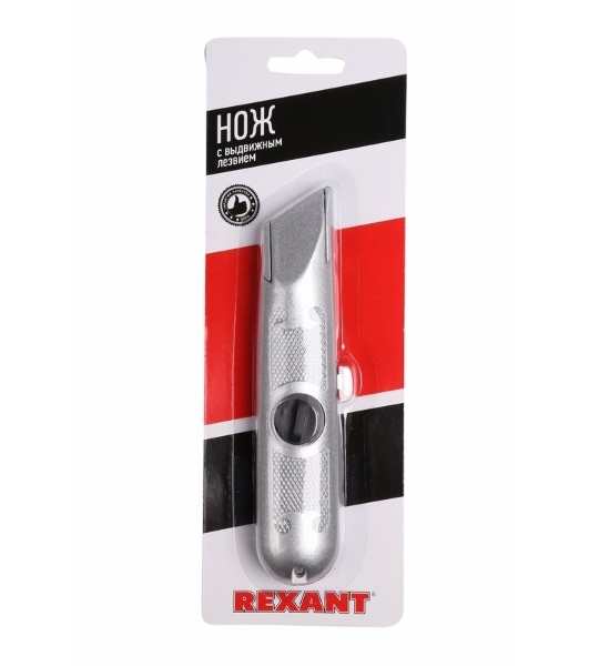 Нож с трапециевидным выдвижным лезвием Rexant винтовой фиксатор лезвия