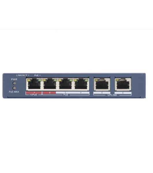 Коммутатор Hikvision DS-3E0106HP-E, 4×100 Мбит/с PoE + 2×100 Мбит/с, неуправляемый