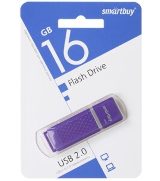 Флешка USB Smartbuy Quartz Violet (SB16 GbQZ-V), 16Gb, USB 2.0, R/W 25/15, фиолетовый
