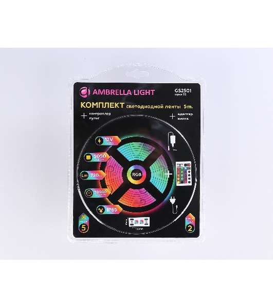 Комплект светодиодной ленты GS2501 5050 30Led/ 7.2W m/ 12V IP65 RGB/ 5000*10*2.87mm (4 конт.)