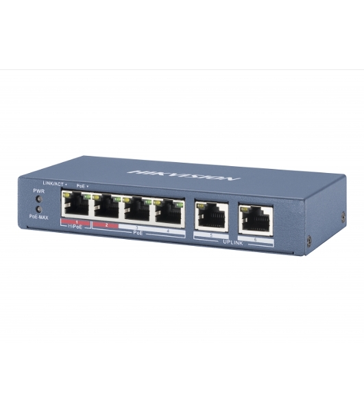 Коммутатор Hikvision DS-3E0106HP-E, 4×100 Мбит/с PoE + 2×100 Мбит/с, неуправляемый