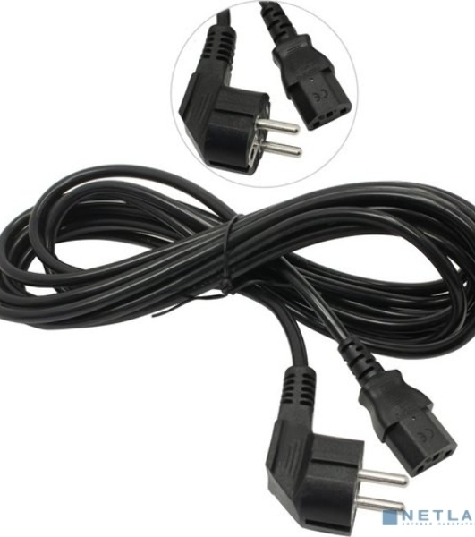 Кабель питания ExeGate Power PC-5P (Евровилка угловая Schuko->С13) VDE-250V-3*1.0-CU, 10A, 5м