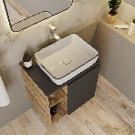 Тумба Bau Dream Blackwood 60 правая, графит, раковина BAU Hotel Black Rand 48х37, смеситель для раковины высокий Hotel Still, нержавеющая сталь, выпуск клик клак, белый, фото6