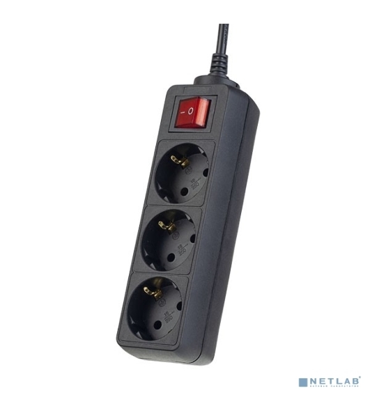 Сетевой удлинитель Perfeo с кнопкой 'POWERMATE', PF_A4678 (3,0 м, 3 розетки, черный (PF-PM-3/3,0-B))