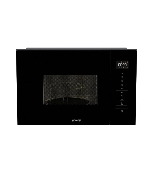 Встраиваемая микроволновая печь Gorenje BM201SG3BG, 20 л, 5 уровней мощности, 8 автопрограмм, сенсорное управление, дисплей, гриль, поворотный стол, AquaClean, автоменю черный
