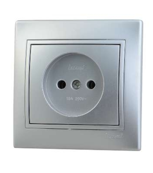Розетка 1-м СП Мира 16А IP20 без заземл. керам. метал. сер. LEZARD 701-1010-121