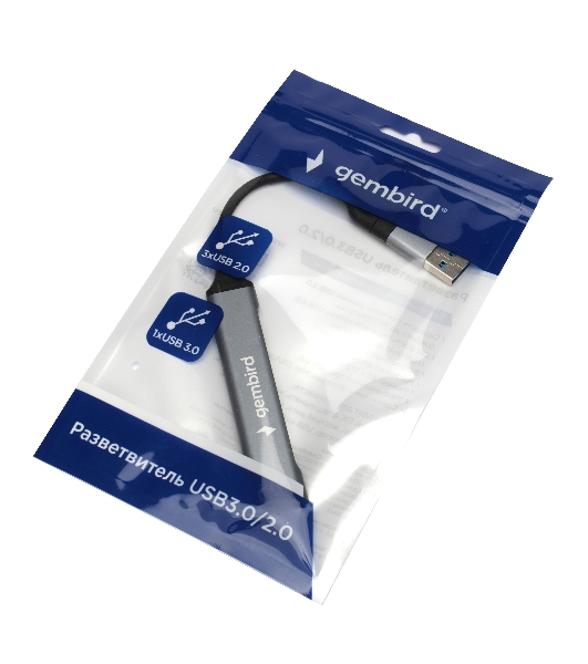 Разветвитель USB3.0/2.0 Gembird UHB-C204, USB3.0, 3xUSB2.0, кабель Type-C+USB 10 см, алюминий, пакет