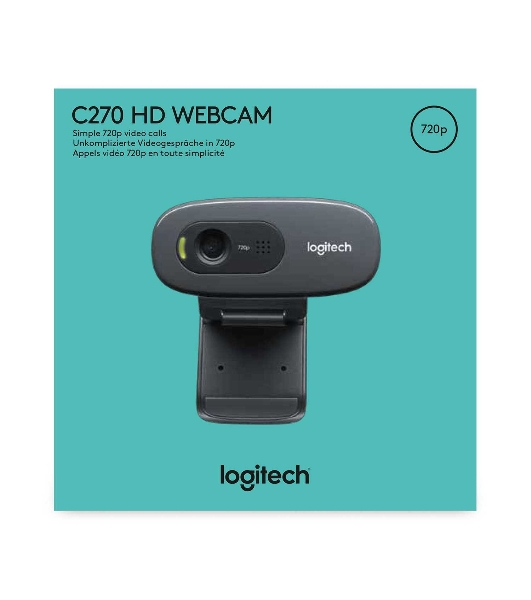 Веб-камера Logitech C270 HD 1280x720, 30 кадр/с, USB Type-A, микрофон (шумоподавление), автоосвещение, универсальное крепление