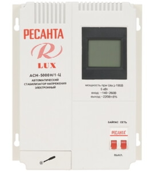 Стабилизаторы напряжения Ресанта АСН-5 000 Н/1-Ц 63/6/16 Стабилизатор Lux 220В±8%, Габариты 260х155х310, Вес 8кг