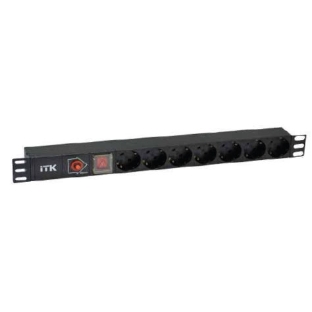 Блок ITK PDU 7 розеток DIN49440 (нем. станд.) с LED выключателем и защитой от перенапряжения, 1U, без шнура, вх. IEC320 C14, алюминевый профиль, черный