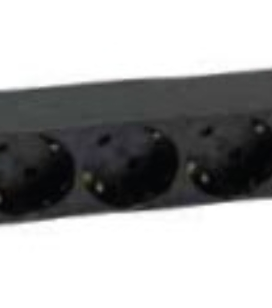 Блок ITK PDU 7 розеток DIN49440 (нем. станд.) с LED выключателем и защитой от перенапряжения, 1U, без шнура, вх. IEC320 C14, алюминевый профиль, черный