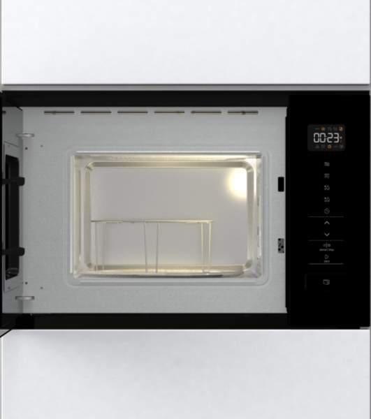 Встраиваемая микроволновая печь Gorenje BM201SG3BG, 20 л, 5 уровней мощности, 8 автопрограмм, сенсорное управление, дисплей, гриль, поворотный стол, AquaClean, автоменю черный