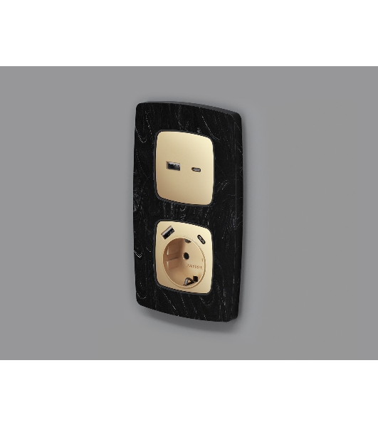 Лицевая панель OMEGA (Шампань) для электрической розетки с/з со шторками 2USB A+C QUANT OP6100