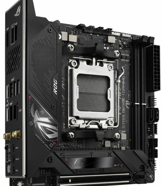 Материнская плата ASUS ROG STRIX B650E-I GAMING WIFI, AM5, AMD B650, 2xDDR5, 2xSATA, 2xM.2, 1xPCIe 5.0 x16, 1xHDMI, 1x 2.5Gb LAN, 4xUSB-A 3.2 Gen 2, 1xUSB-A 3.2 Gen 1, 1xUSB-C 3.2 Gen 2x2, 3x3.5 мм, 7.1, Mini-ITX