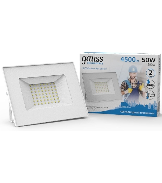 Прожектор светодиодный Gauss Elementary 50W 3510lm IP65 6500К белый