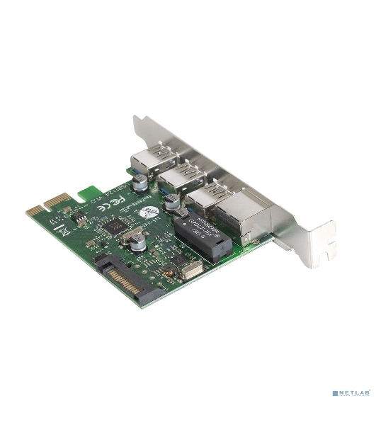 Контроллер сетевой ExeGate EXE-361 PCI-E 2.0, 3*USB 3.0 ext + LAN UTP 1000Mbps, раз.доп.пит.OEM)