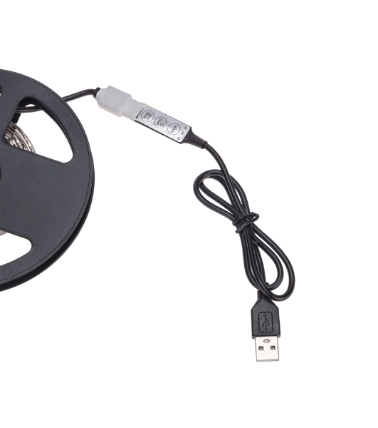 Лента светодиодная 5В, SMD5050, 7,2Вт/м, 30 LED/м, RGb, 10мм, 3м, с USB коннектором, черная, IP20 LAMPER