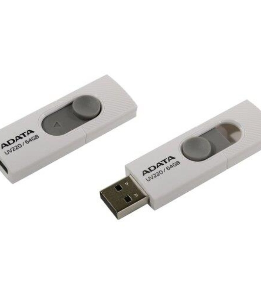 Флешка USB ADATA UV220 (AUV220-64G-RWHGY), 64Gb, USB 2.0, R/W 15/5, белый/серый