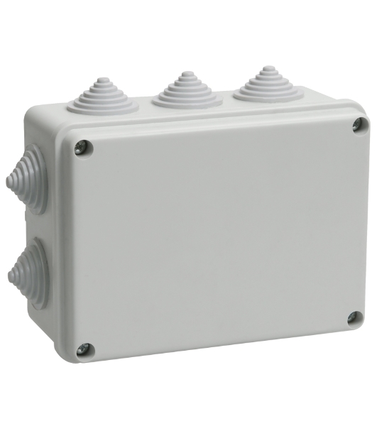 Коробка КМ41242 распаячная IEK UKO10-150-110-070-K41-55 для о/п 150х110х70 мм IP55 (RAL7035, 10 гермовводов)