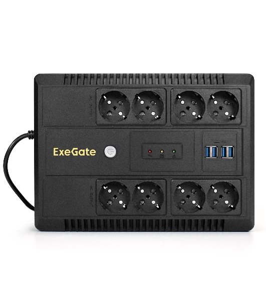 Источник бесперебойного питания ExeGate NEO NNB-650.LED.AVR.8SH.CH 650VA/390W, LED, AVR, 8*Schuko, 4*USB-порта для зарядки, черный
