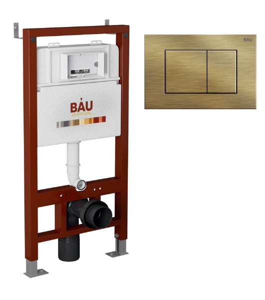 Инсталляция BAU PRO для подвесного унитаза, клавиша смыва BAU Stil для инсталляции, бронза