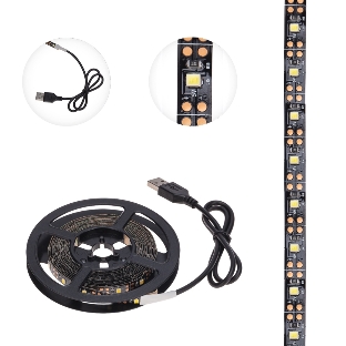 Лента светодиодная с USB-коннектором 5 В IP23 SMD 2835 60 LED/м 3 м теплый белый (2700 K) LAMPER