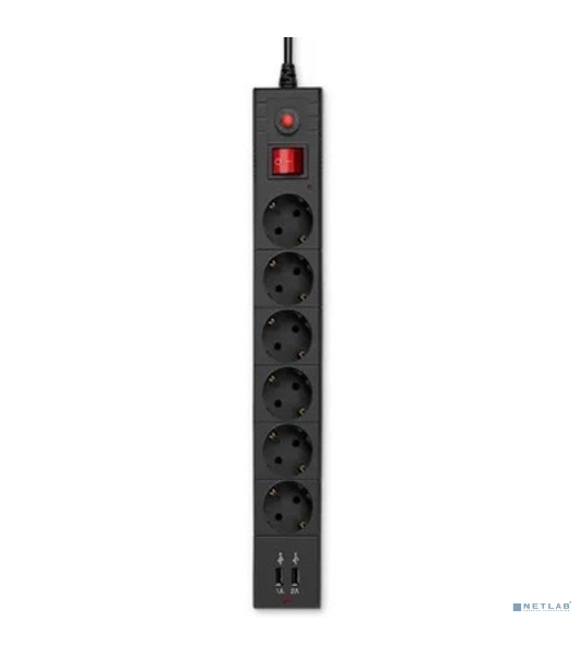 Сетевой фильтр Buro BU-SP3 USB 2A-B 3 м, 6 розеток, черный, коробка