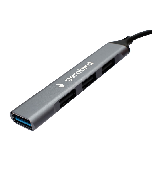 Разветвитель USB3.0/2.0 Gembird UHB-C202, USB3.0, 3xUSB2.0, кабель Type-C 10 см, алюминий, пакет