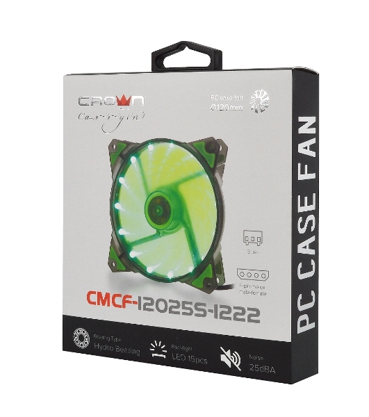 Вентилятор для корпуса Crown CMCF-12025S-1222 черный/зеленый, 120 мм, 1650 об/мин, 28 дБ, 3 pin